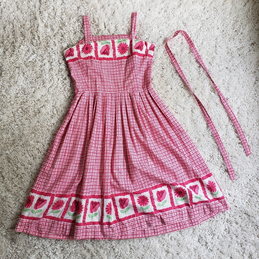 1950s Vintage Spring Pink Fit and Flare Dress Floral Border Frock - Picture 6 of 8